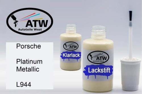 Porsche, Platinum Metallic, L944: 20ml Lackstift + 20ml Klarlack - Set, von ATW Autoteile West.